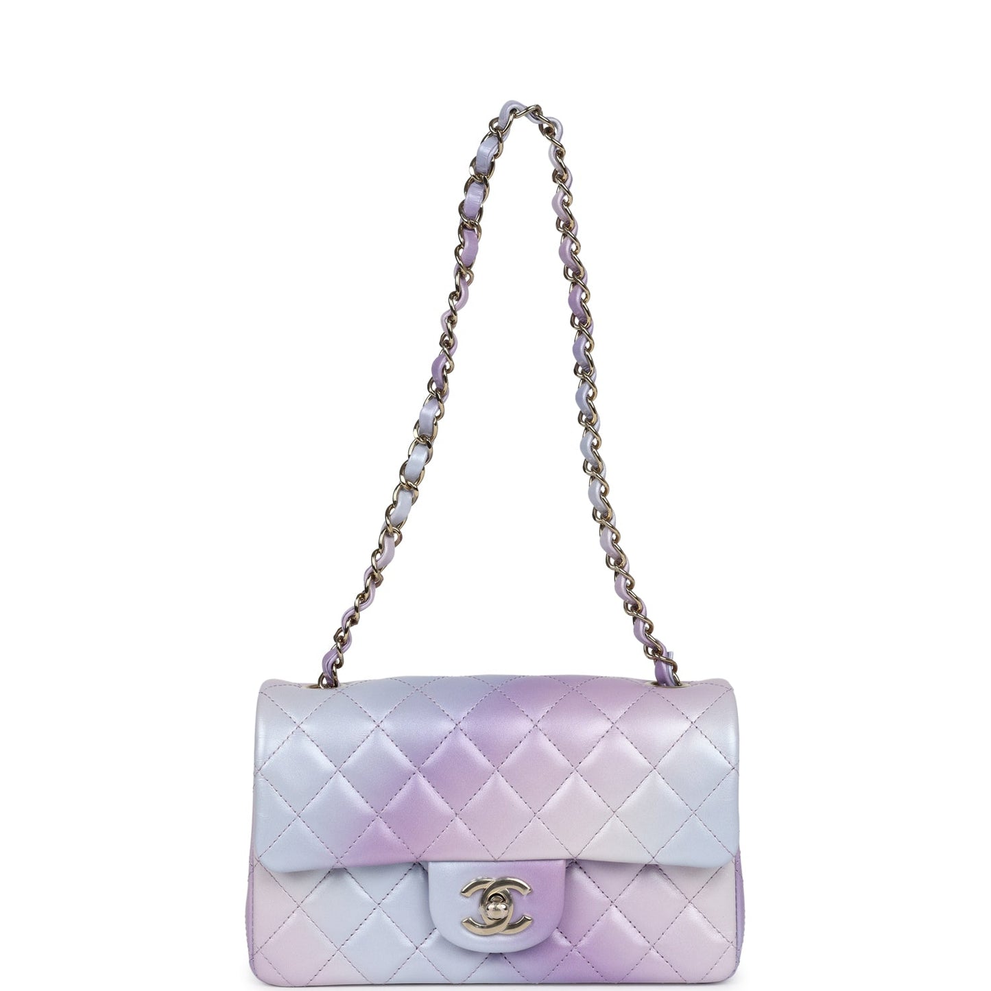 Chanel Mini Rectangular Flap Bag Purple Ombre Lambskin Light Gold Hardware
