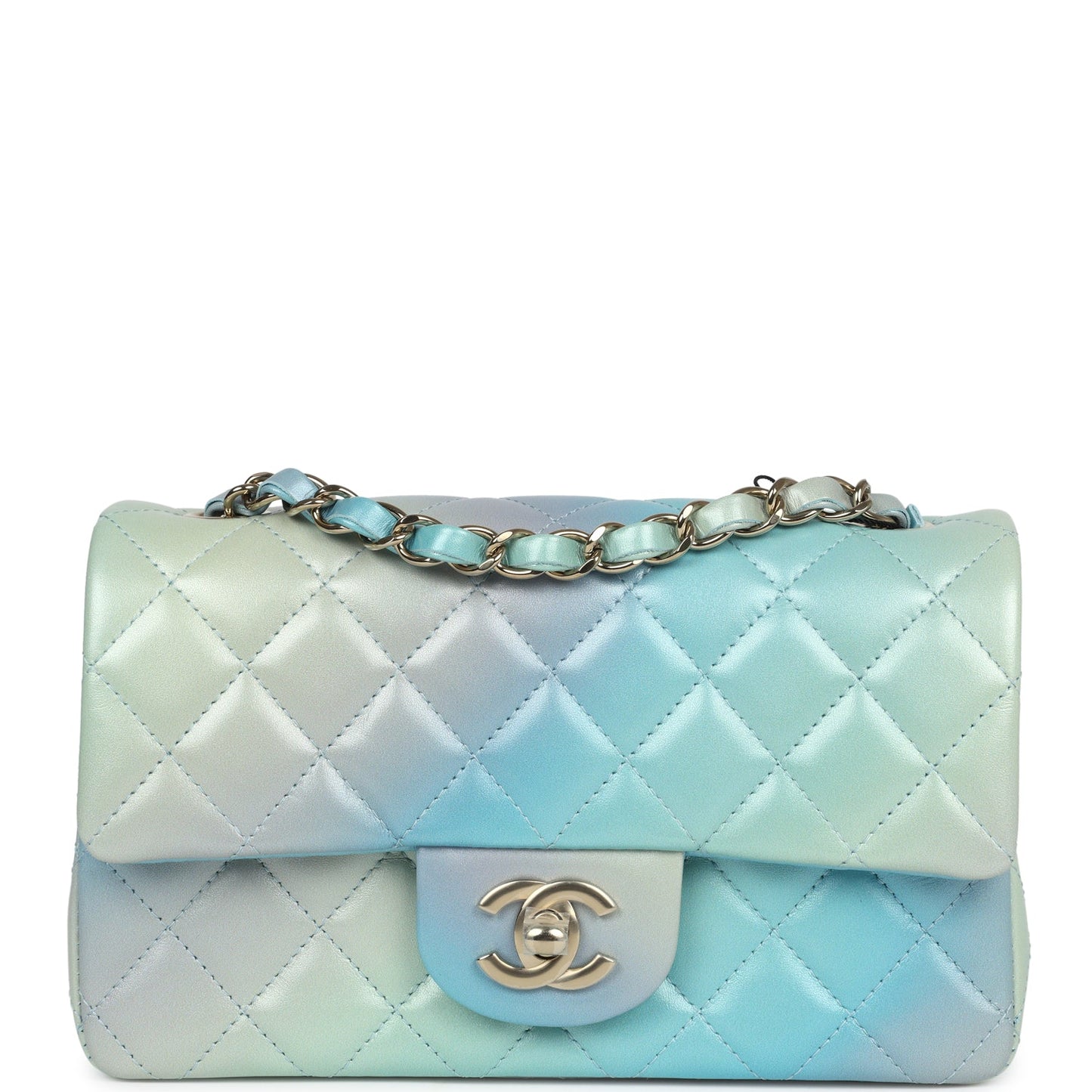 Chanel Mini Rectangular Flap Bag Iridescent Ombre Lambskin Light Gold Hardware
