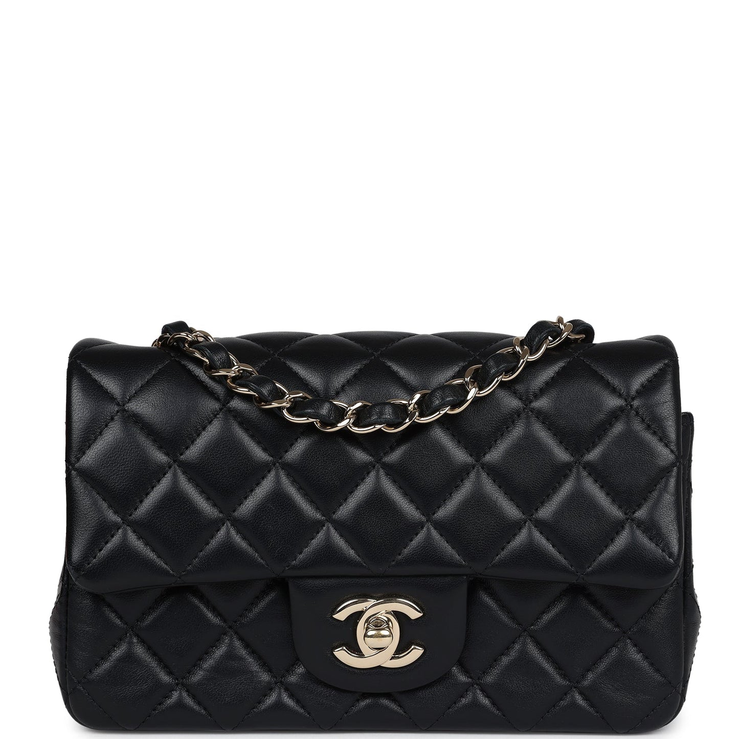 Chanel Mini Rectangular Flap Black Lambskin Light Gold Hardware