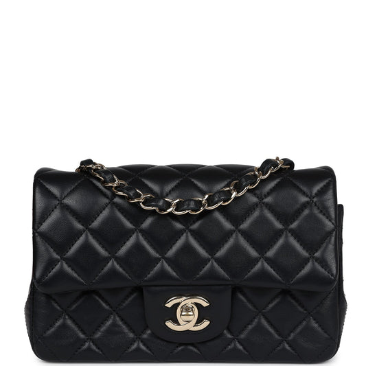 Chanel Mini Rectangular Flap Black Lambskin Light Gold Hardware