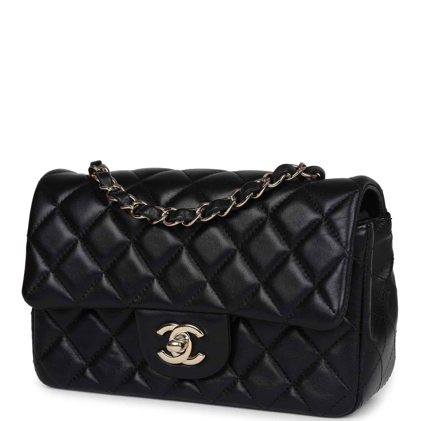 Chanel Mini Rectangular Flap Black Lambskin Light Gold Hardware