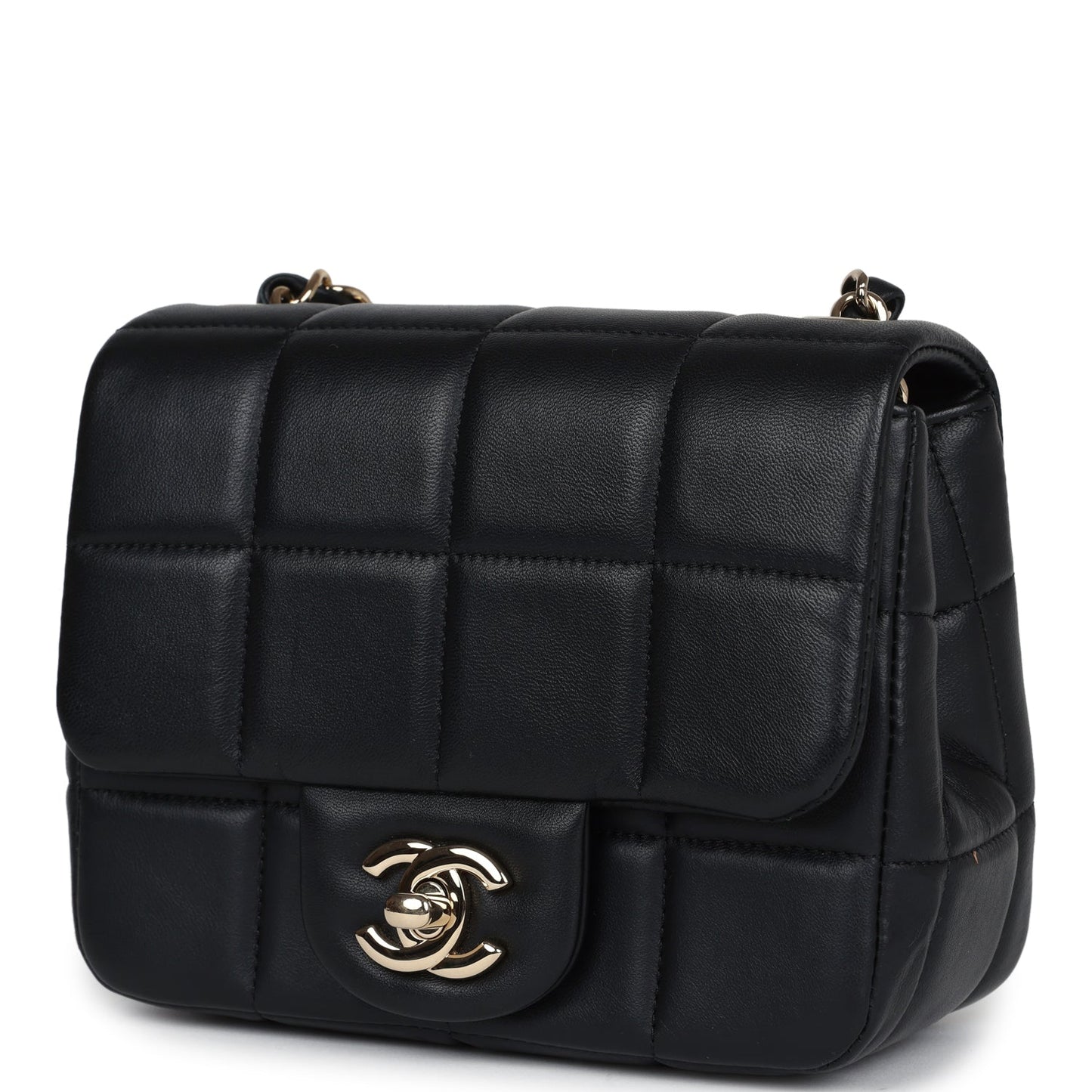 Chanel Monaco Mini Square Flap Bag Black Lambskin Light Gold Hardware