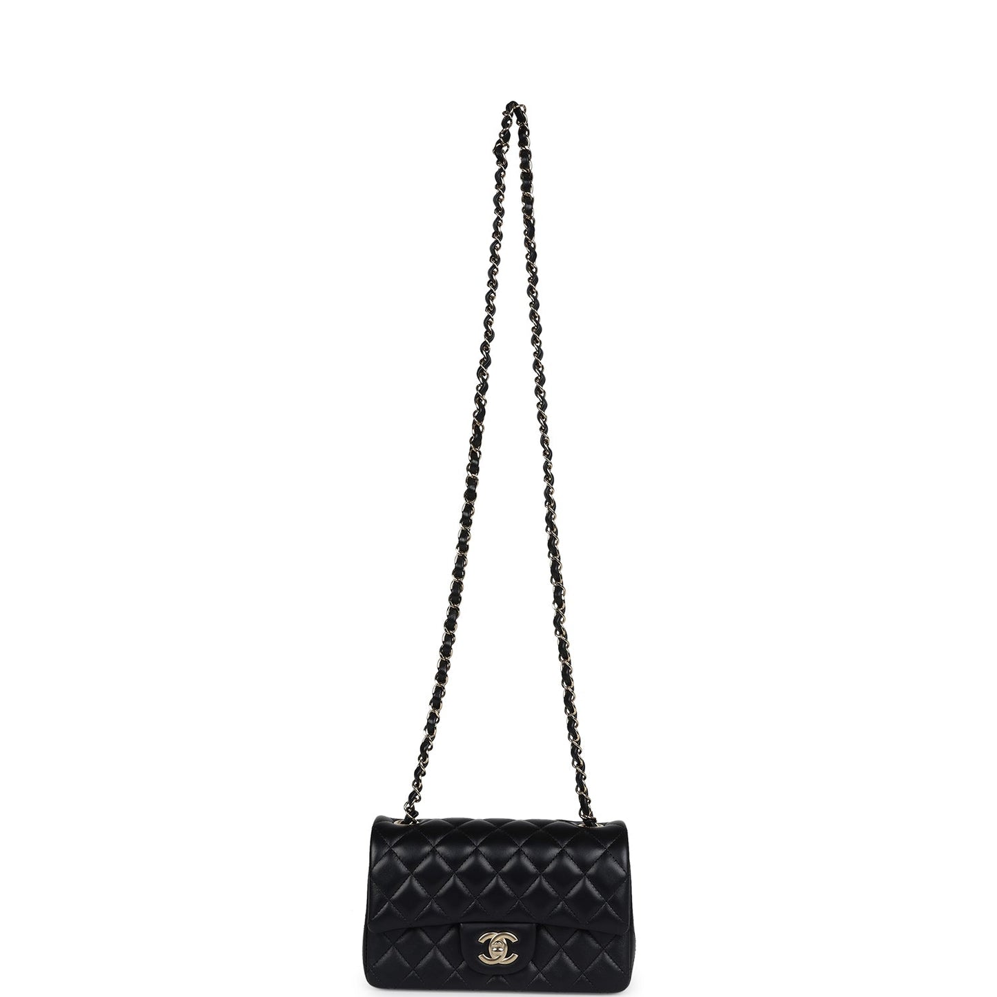 Chanel Mini Classic Rectangular Flap Bag Black Lambskin Light Gold Hardware