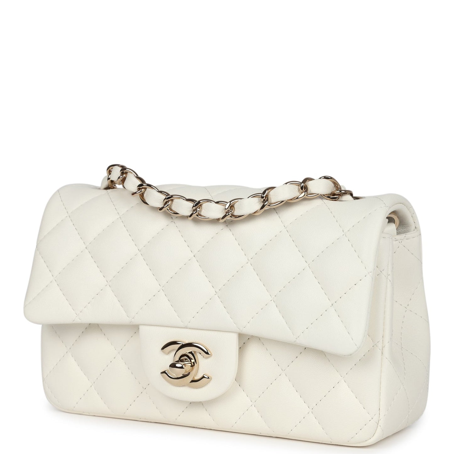 Chanel Mini Rectangular Flap Bag White Lambskin Light Gold Hardware