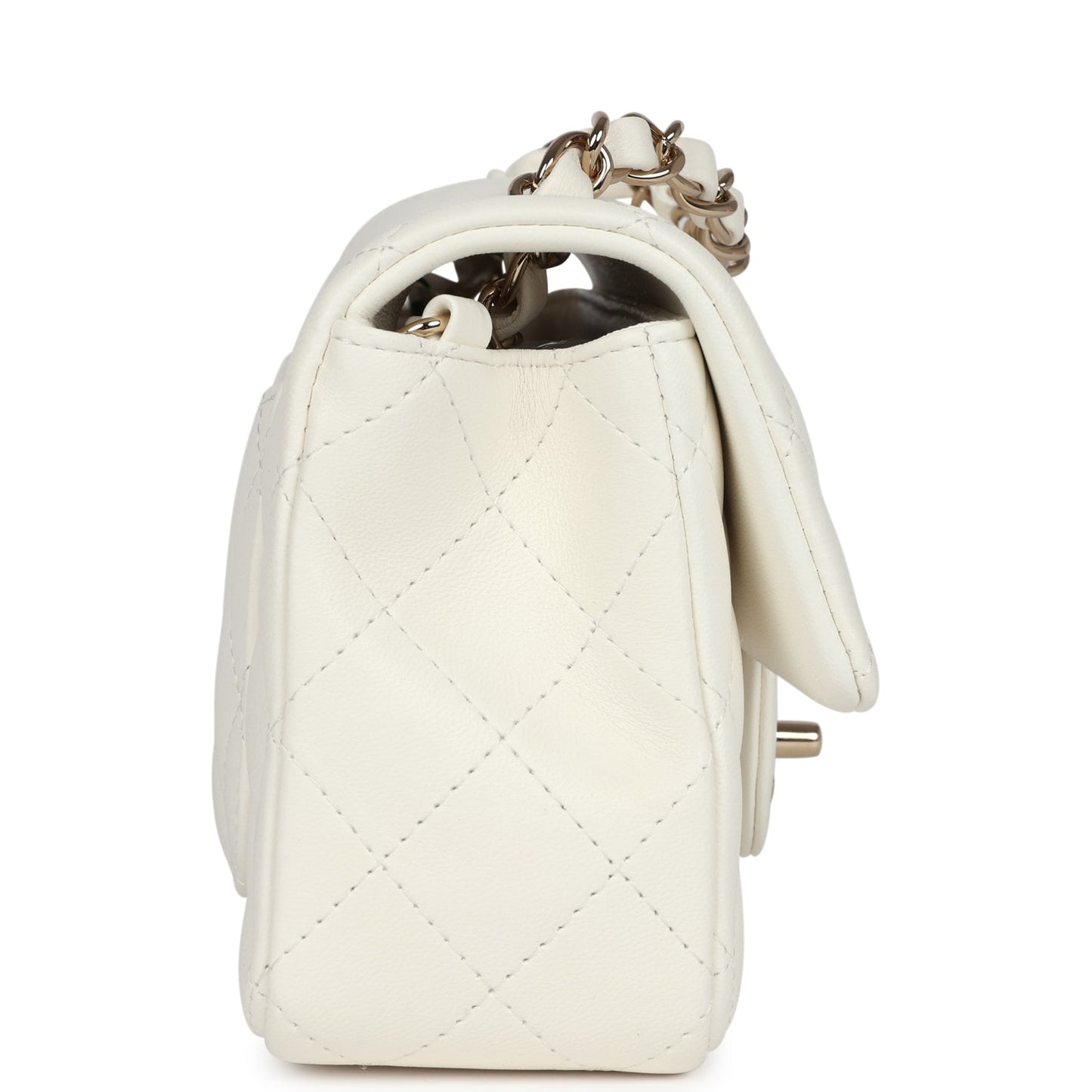 Chanel Mini Rectangular Flap Bag White Lambskin Light Gold Hardware