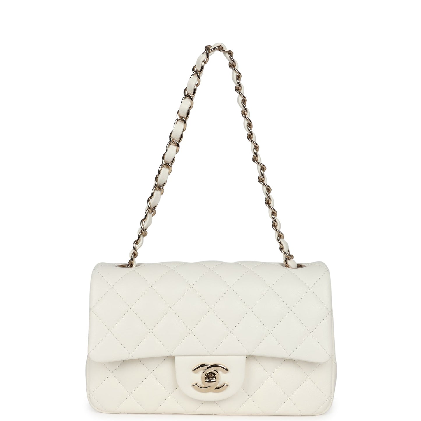 Chanel Mini Rectangular Flap Bag White Lambskin Light Gold Hardware
