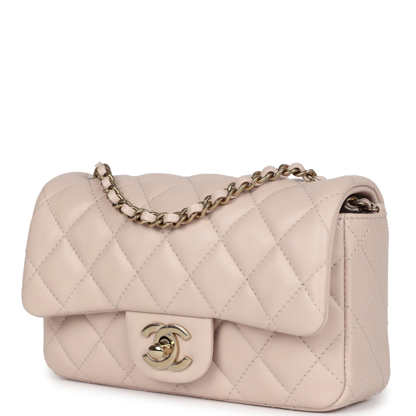 Chanel Mini Rectangular Flap Bag Light Beige Lambskin Gold Hardware