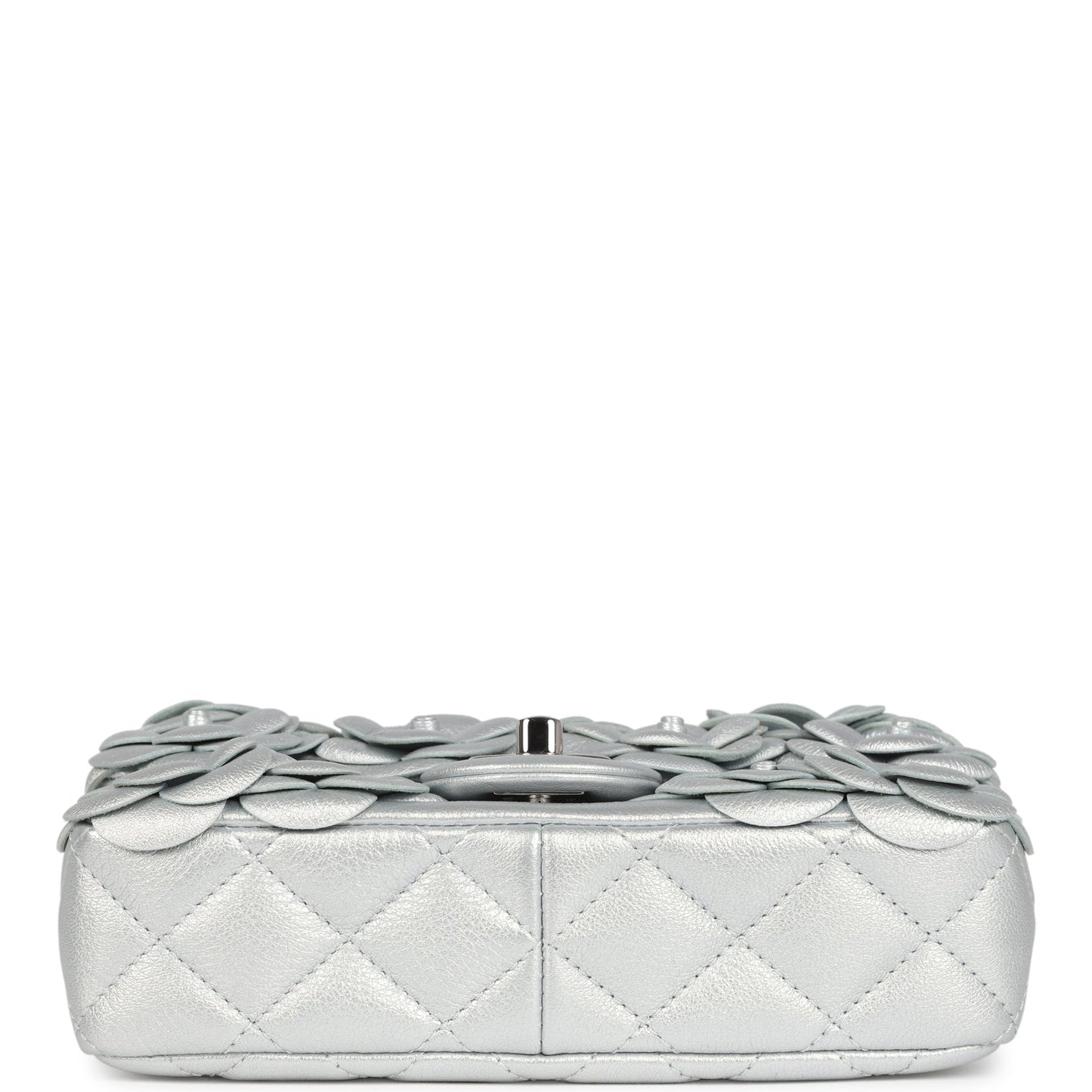 Chanel Mini Rectangular Camellia Flap Bag Silver Lambskin Silver Hardware