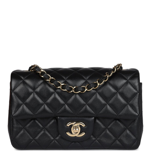 Chanel Mini Rectangular Flap Bag Black Lambskin Gold Hardware