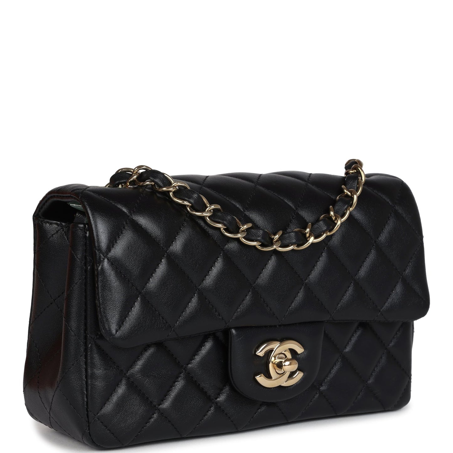 Chanel Mini Rectangular Flap Bag Black Lambskin Gold Hardware