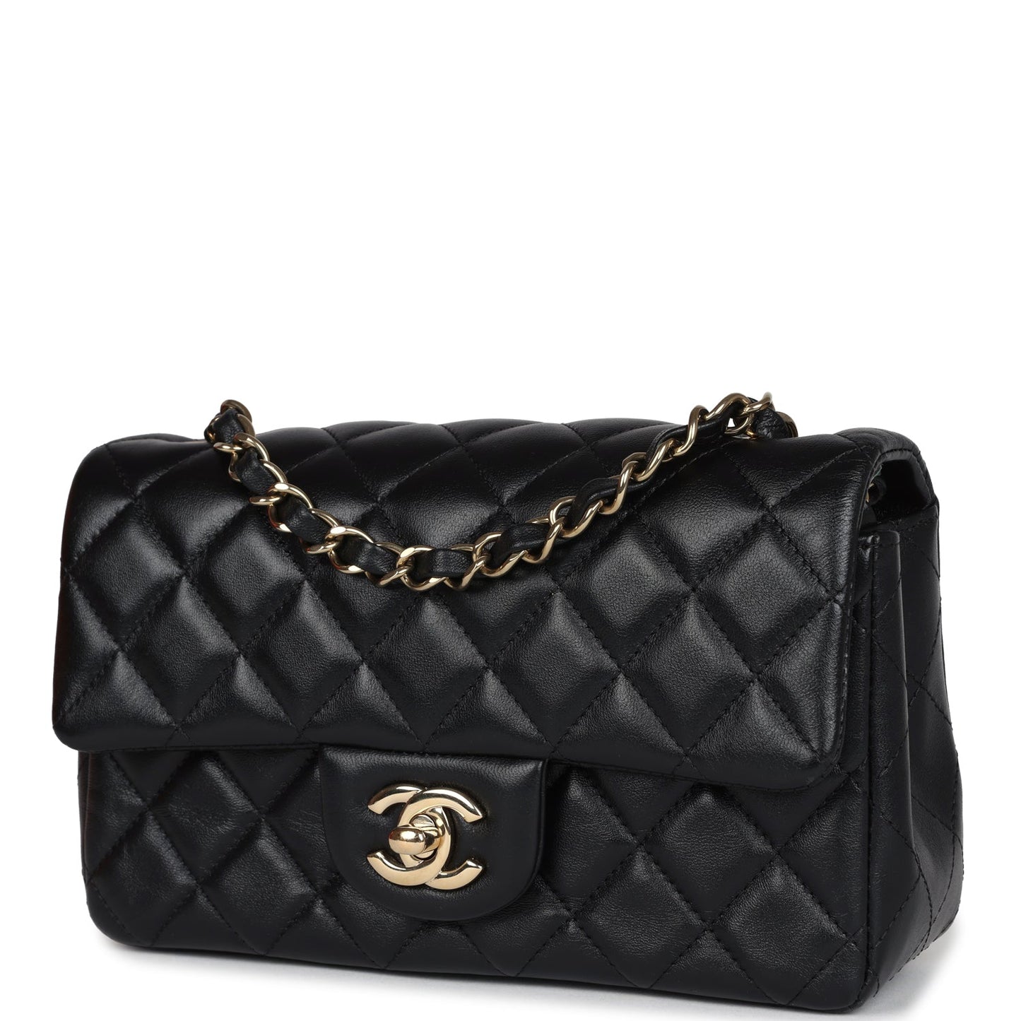 Chanel Mini Rectangular Flap Bag Black Lambskin Gold Hardware
