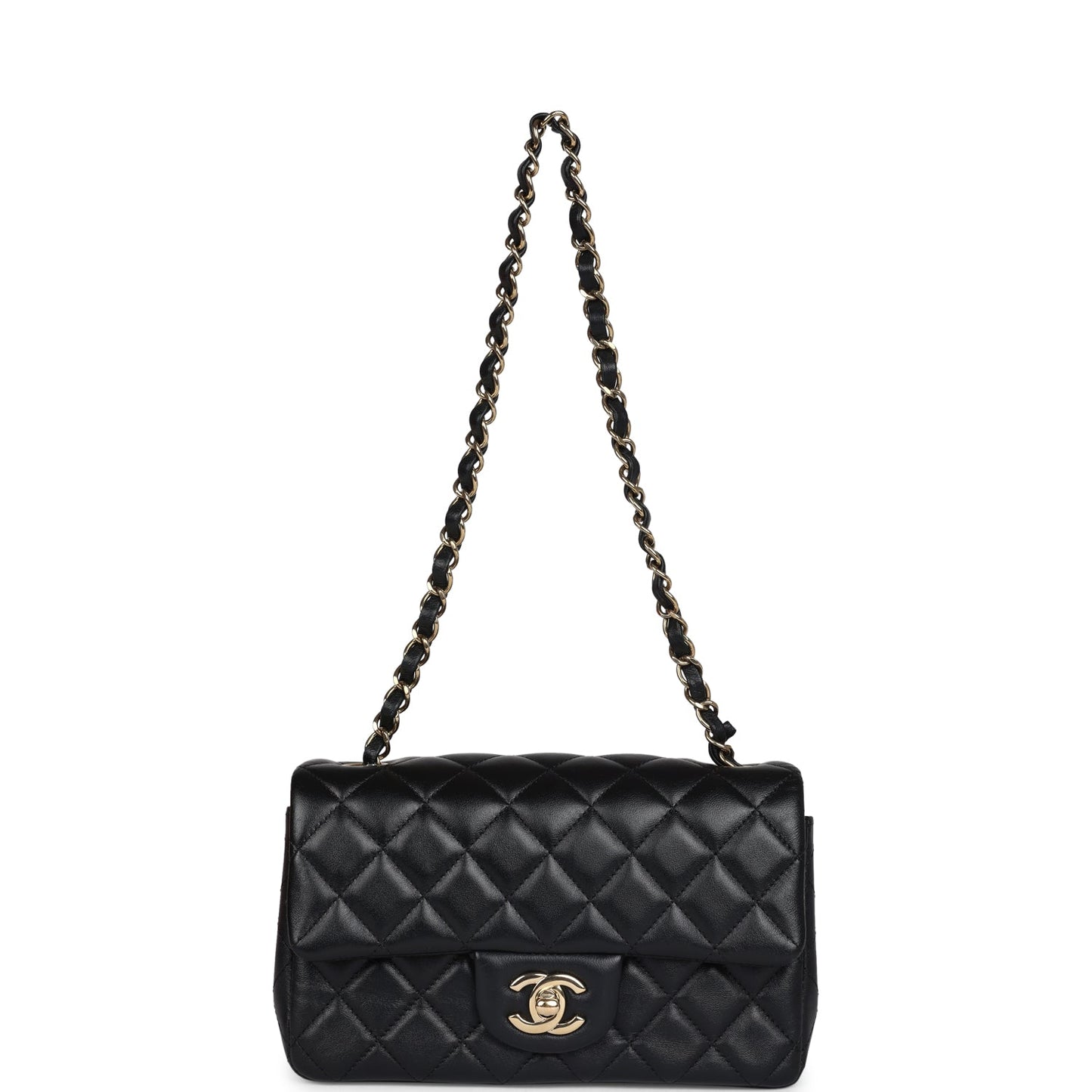 Chanel Mini Rectangular Flap Bag Black Lambskin Gold Hardware