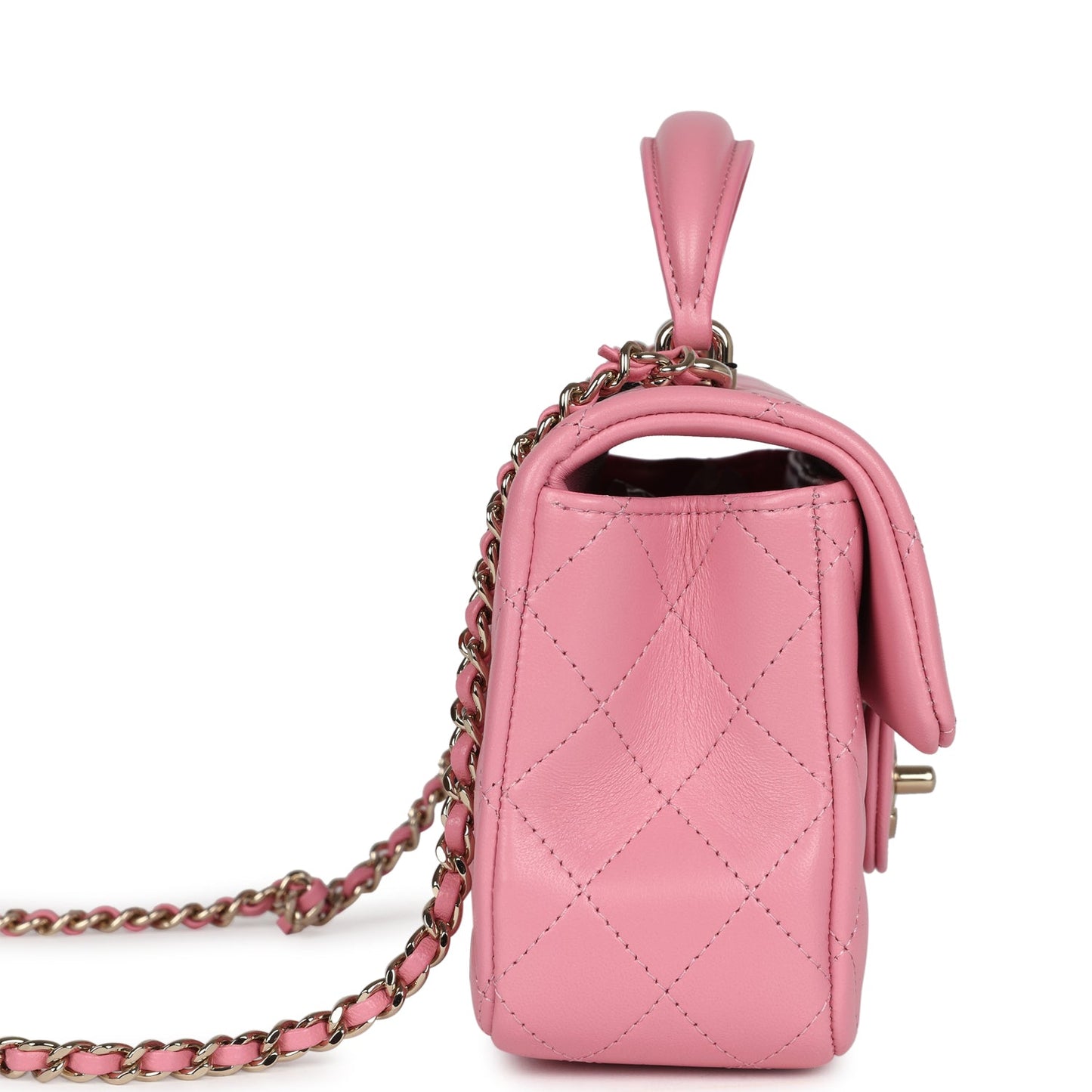 Chanel Mini Rectangular Flap with Top Handle Pink Lambskin Light Gold Hardware