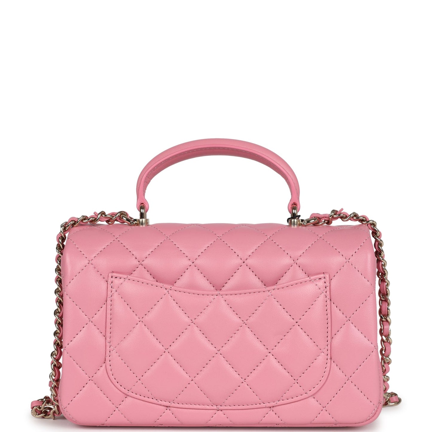 Chanel Mini Rectangular Flap with Top Handle Pink Lambskin Light Gold Hardware