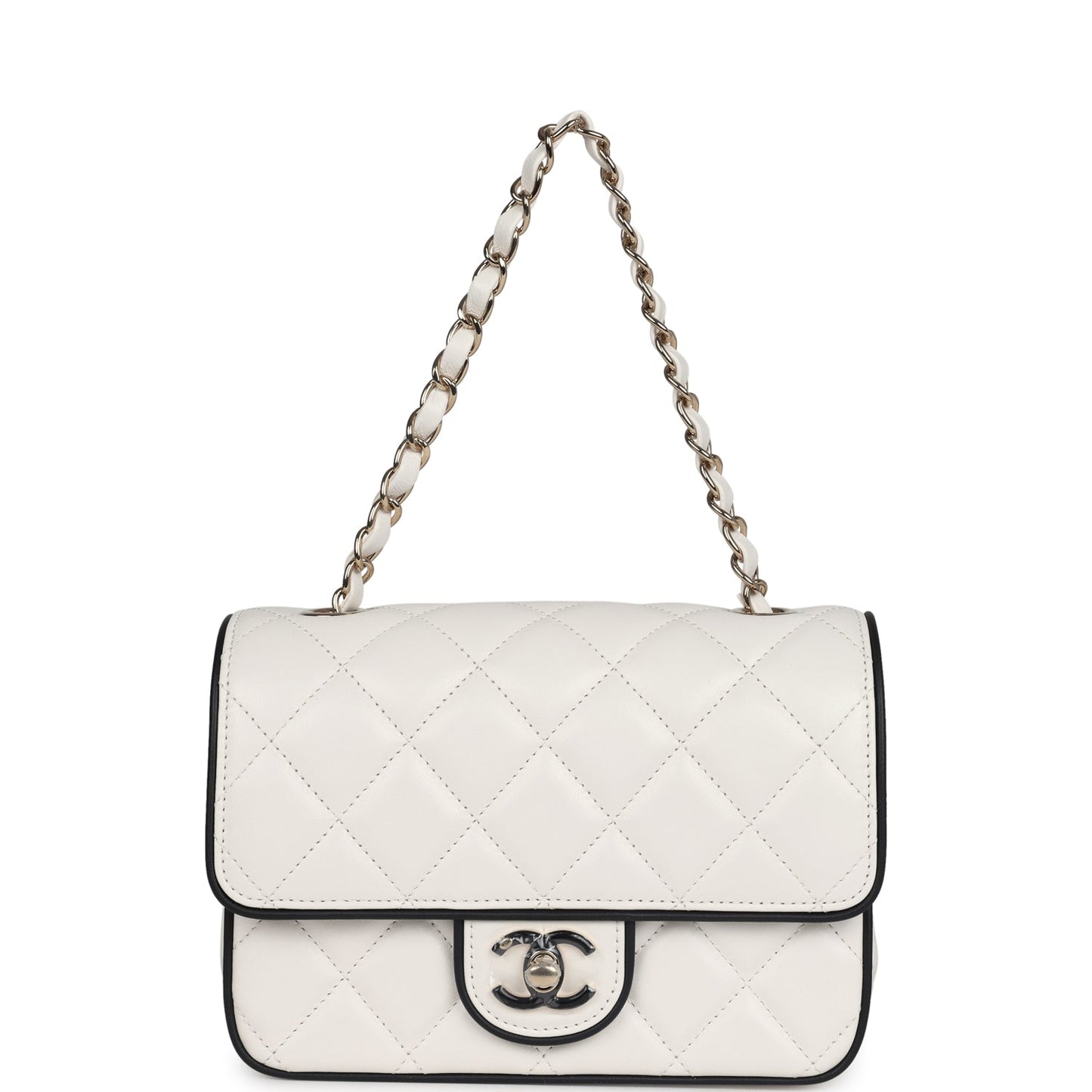 Chanel Mini Graphic Frame Flap Bag White and Black Lambskin Light Gold Hardware