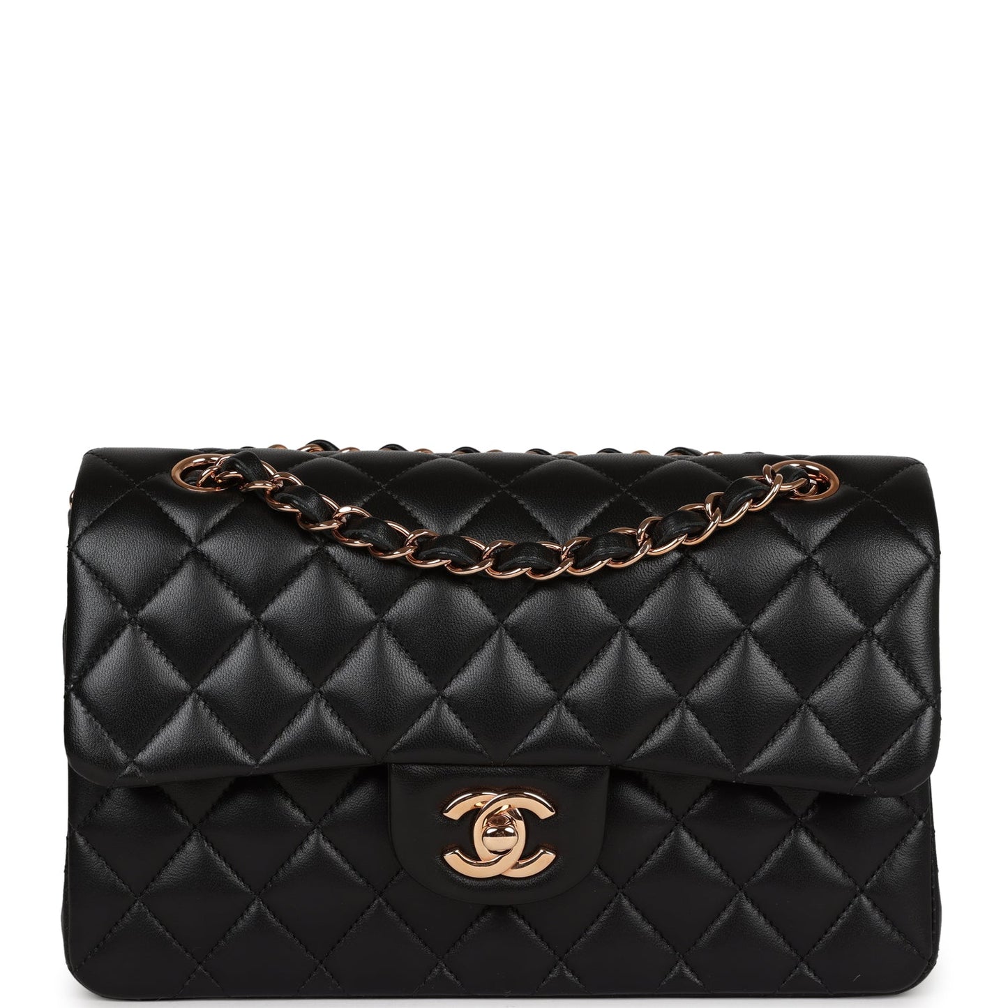Chanel Small Classic Double Flap Bag Black Lambskin Rose Gold Hardware