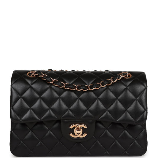 Chanel Small Classic Double Flap Bag Black Lambskin Rose Gold Hardware