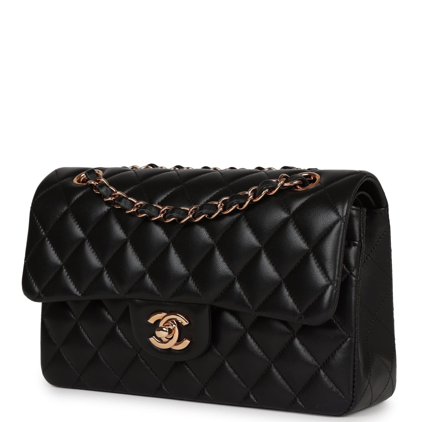 Chanel Small Classic Double Flap Bag Black Lambskin Rose Gold Hardware
