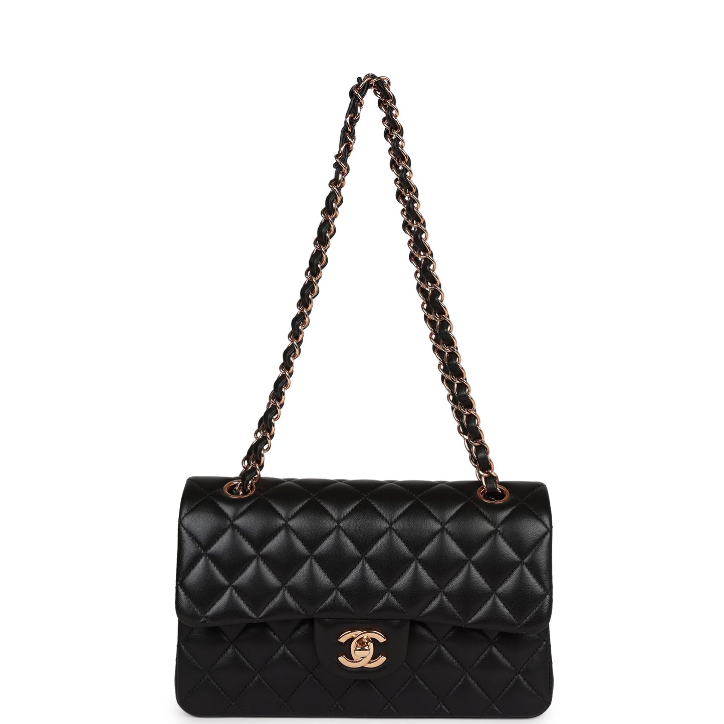 Chanel Small Classic Double Flap Bag Black Lambskin Rose Gold Hardware