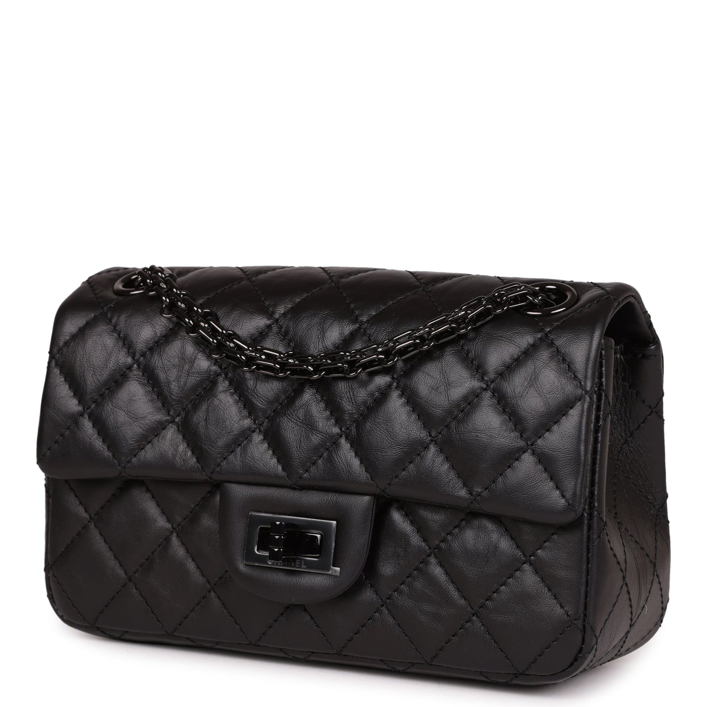 Chanel Mini Reissue 224 2.55 Flap So Black Aged Calfskin Black Hardware