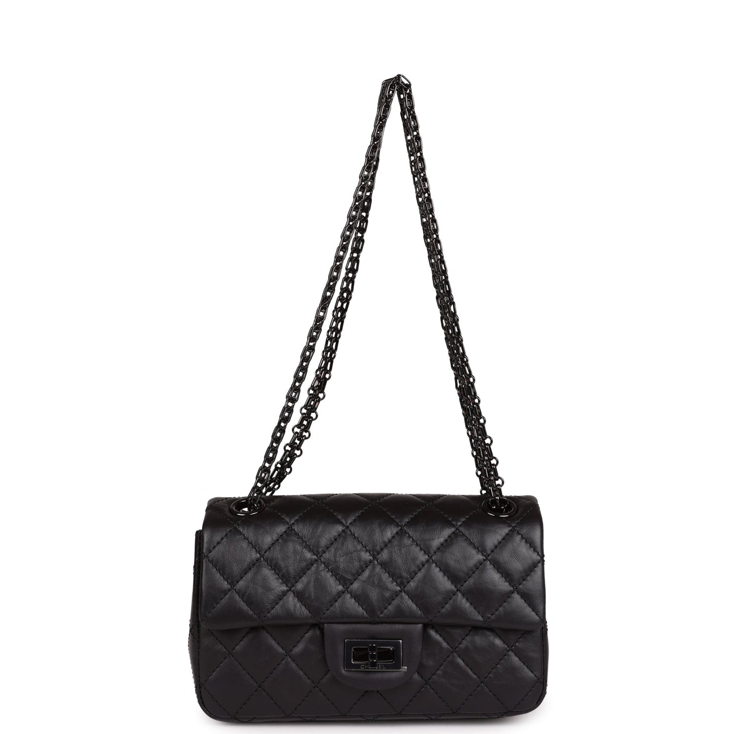 Chanel Mini Reissue 224 2.55 Flap So Black Aged Calfskin Black Hardware