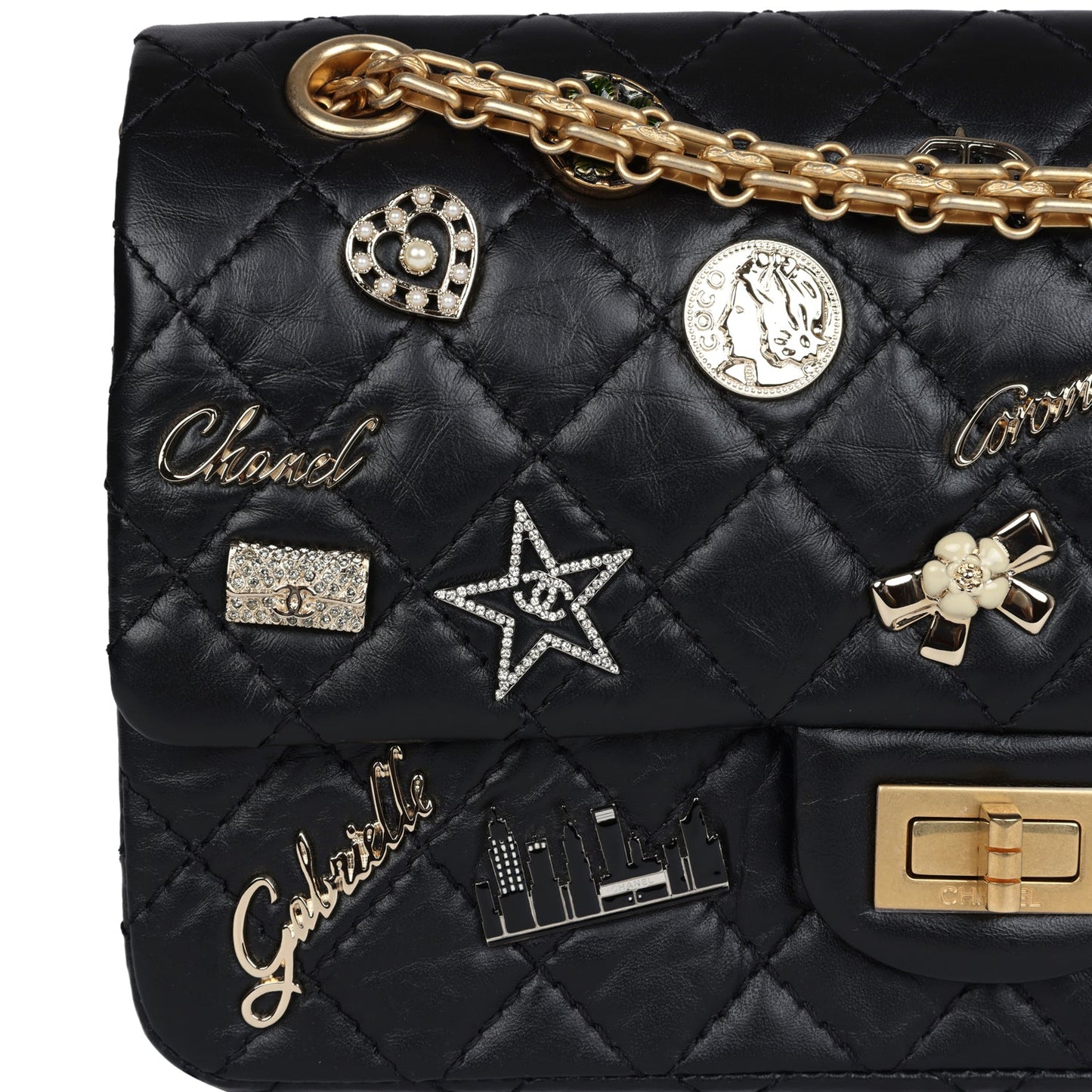 Chanel Small Reissue 225 2.55 Double Flap Lucky Charms Black Aged Calfskin Antique Gold Hardware