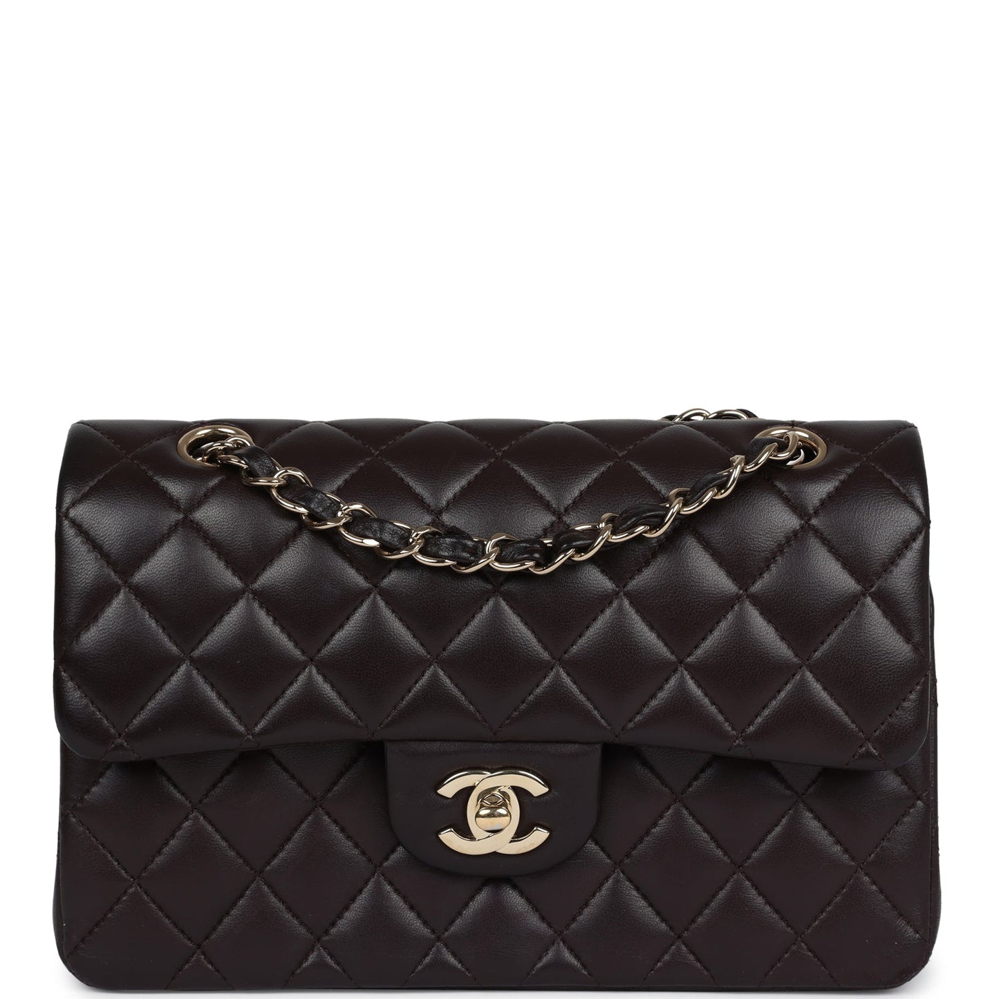 Chanel Small Classic Double Flap Bag Brown Lambskin Light Gold Hardware