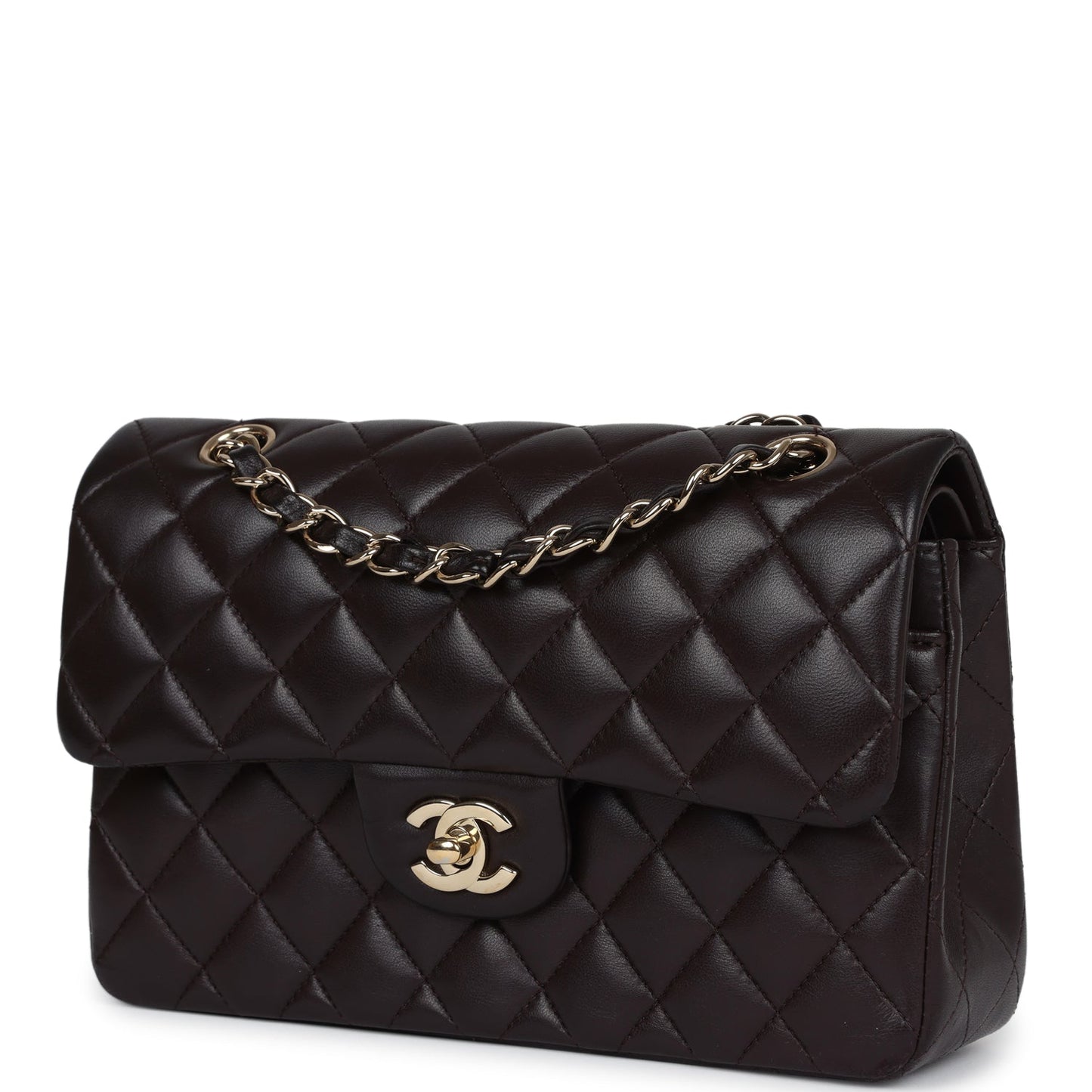 Chanel Small Classic Double Flap Bag Brown Lambskin Light Gold Hardware