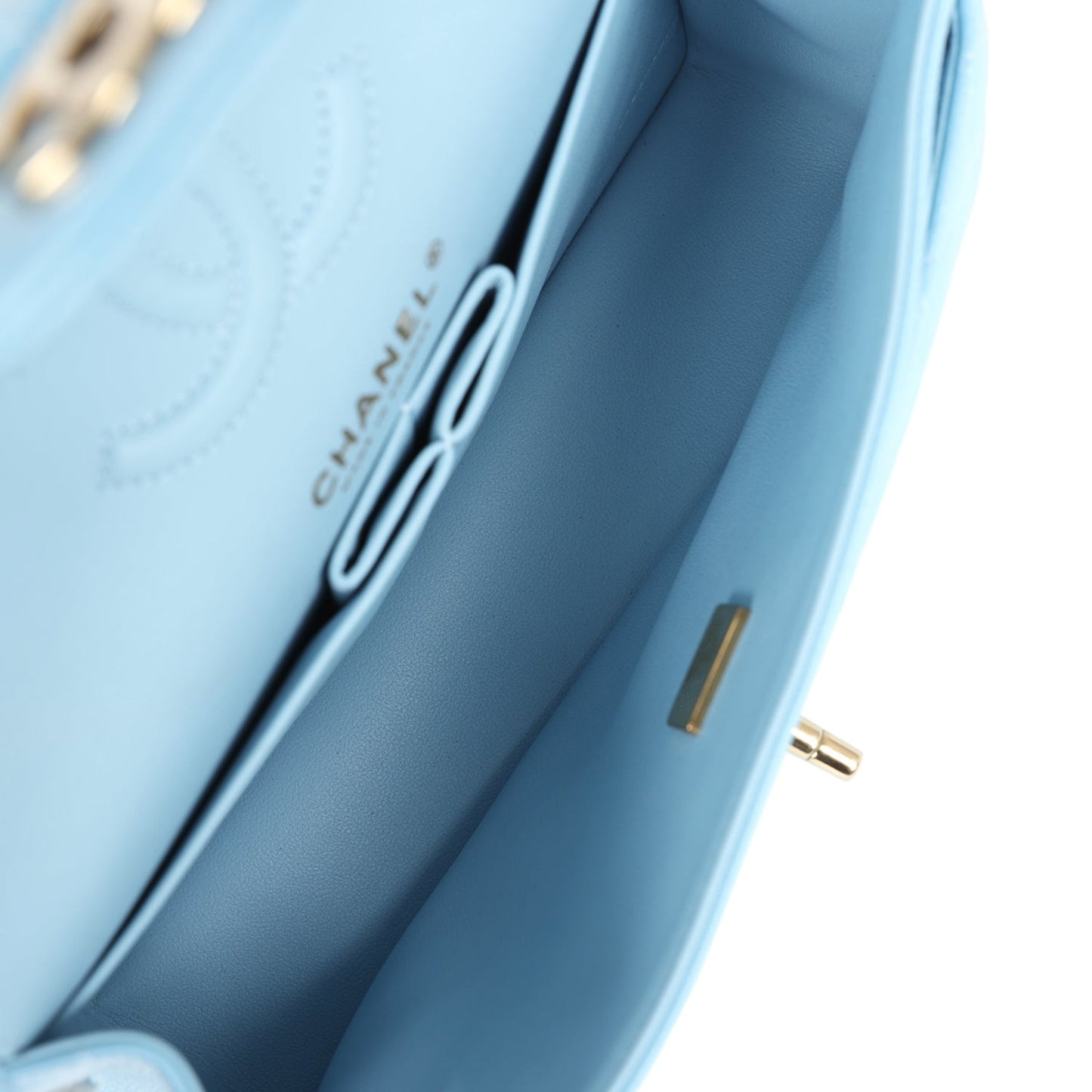 Chanel Small Classic Double Flap Bag Light Blue Caviar Gold Hardware
