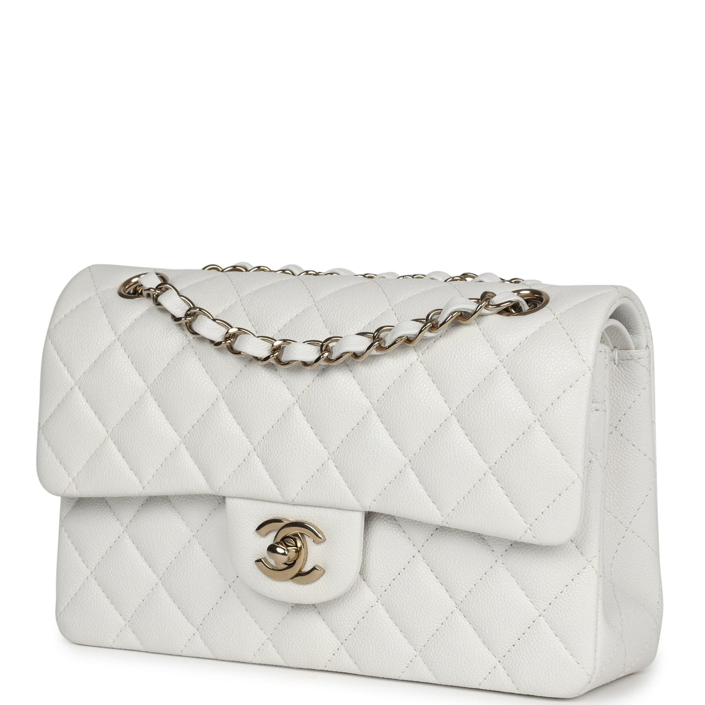 Chanel Small Classic Double Flap White Caviar Light Gold Hardware