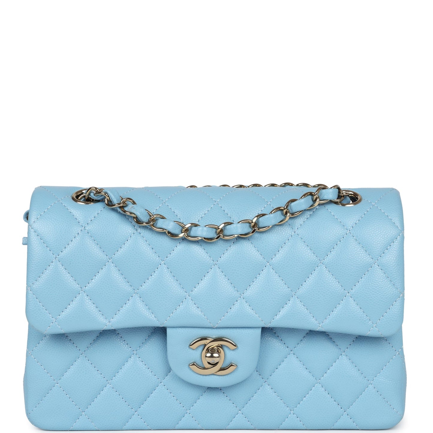 Chanel Small Classic Double Flap Bag Light Blue Caviar Light Gold Hardware