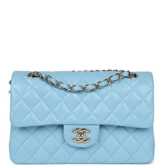 Chanel Small Classic Double Flap Bag Light Blue Caviar Light Gold Hardware