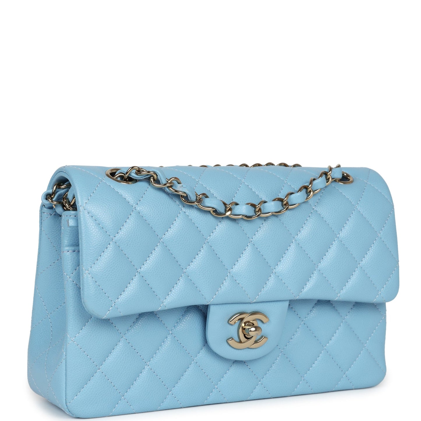 Chanel Small Classic Double Flap Bag Light Blue Caviar Light Gold Hardware