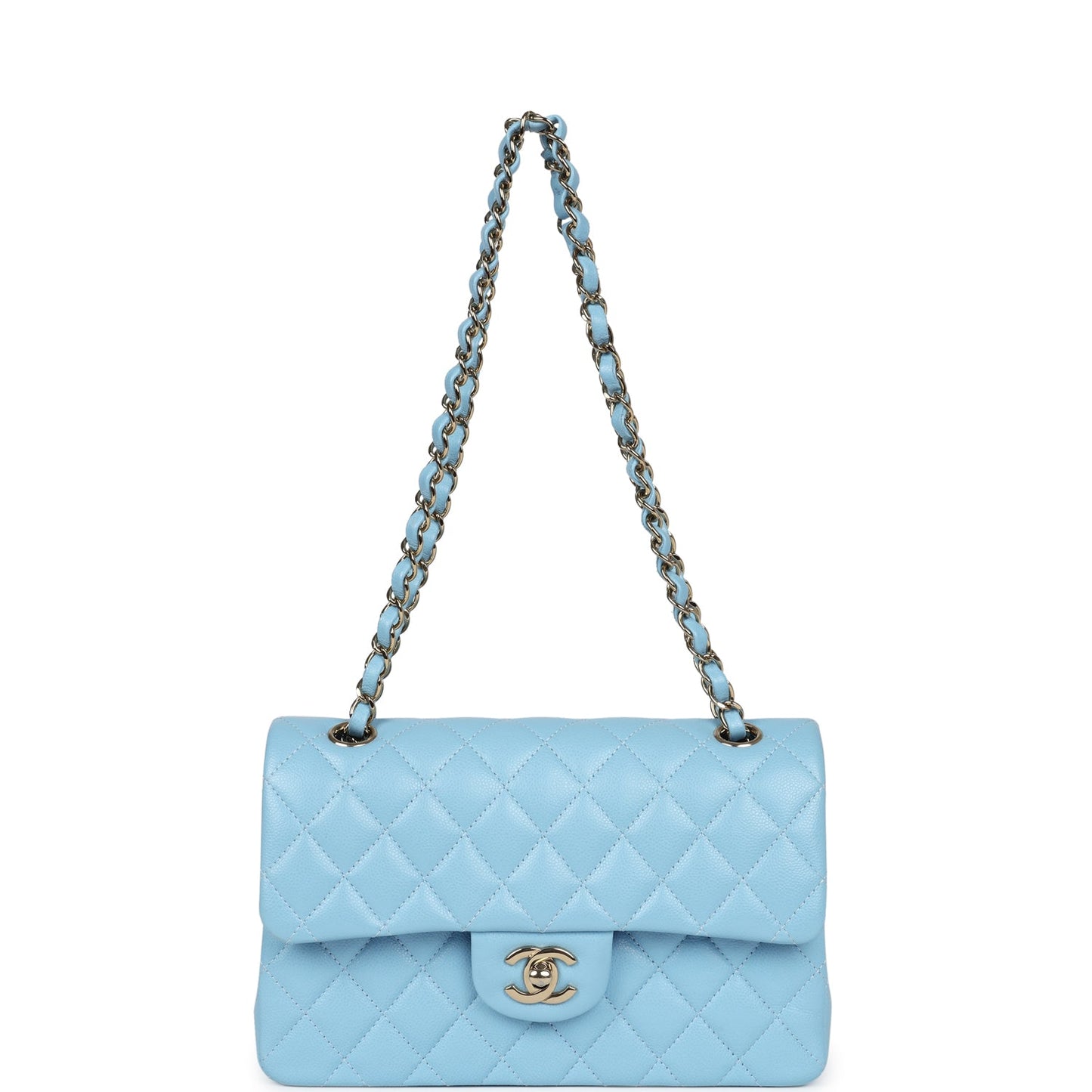Chanel Small Classic Double Flap Bag Light Blue Caviar Light Gold Hardware