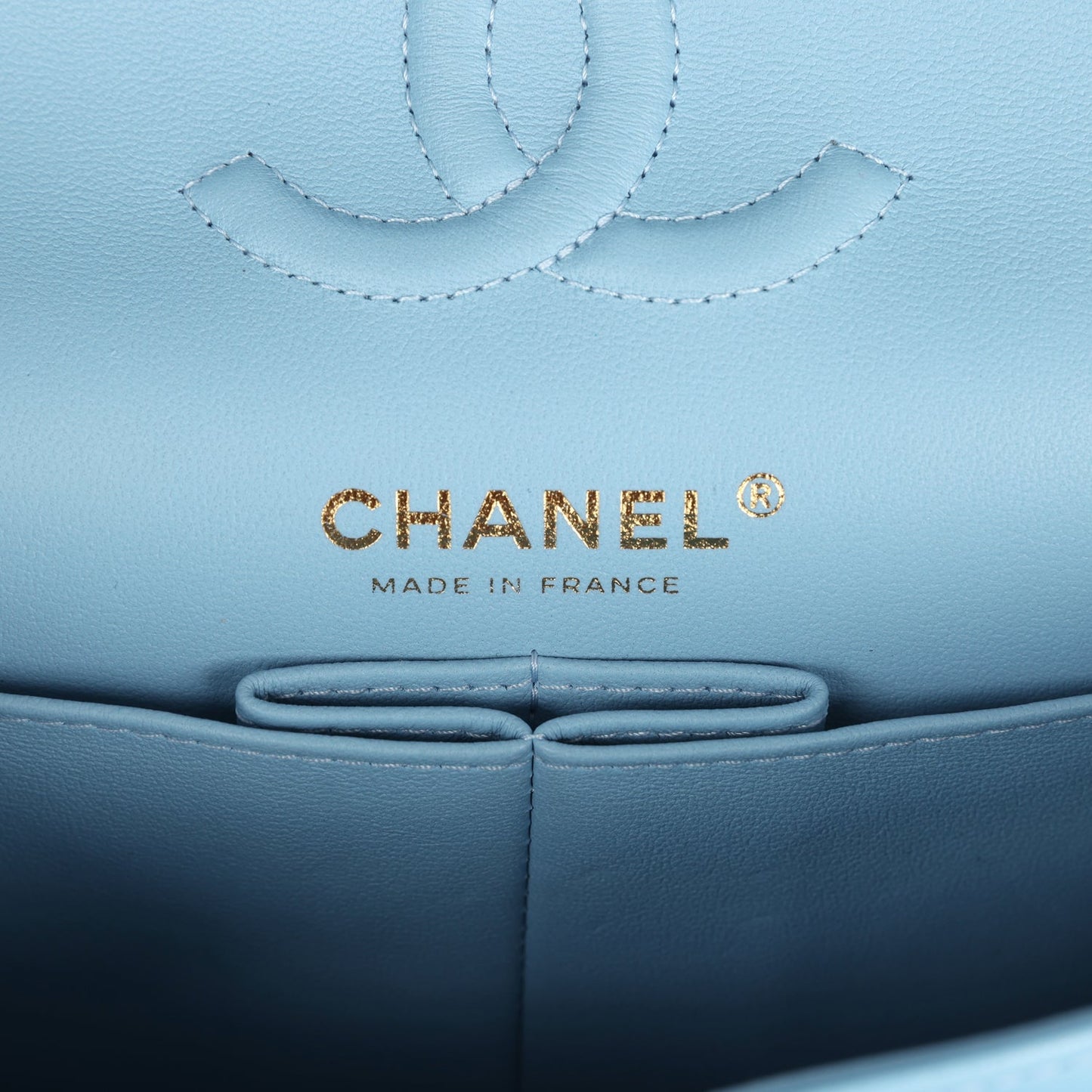 Chanel Small Classic Double Flap Bag Light Blue Caviar Light Gold Hardware