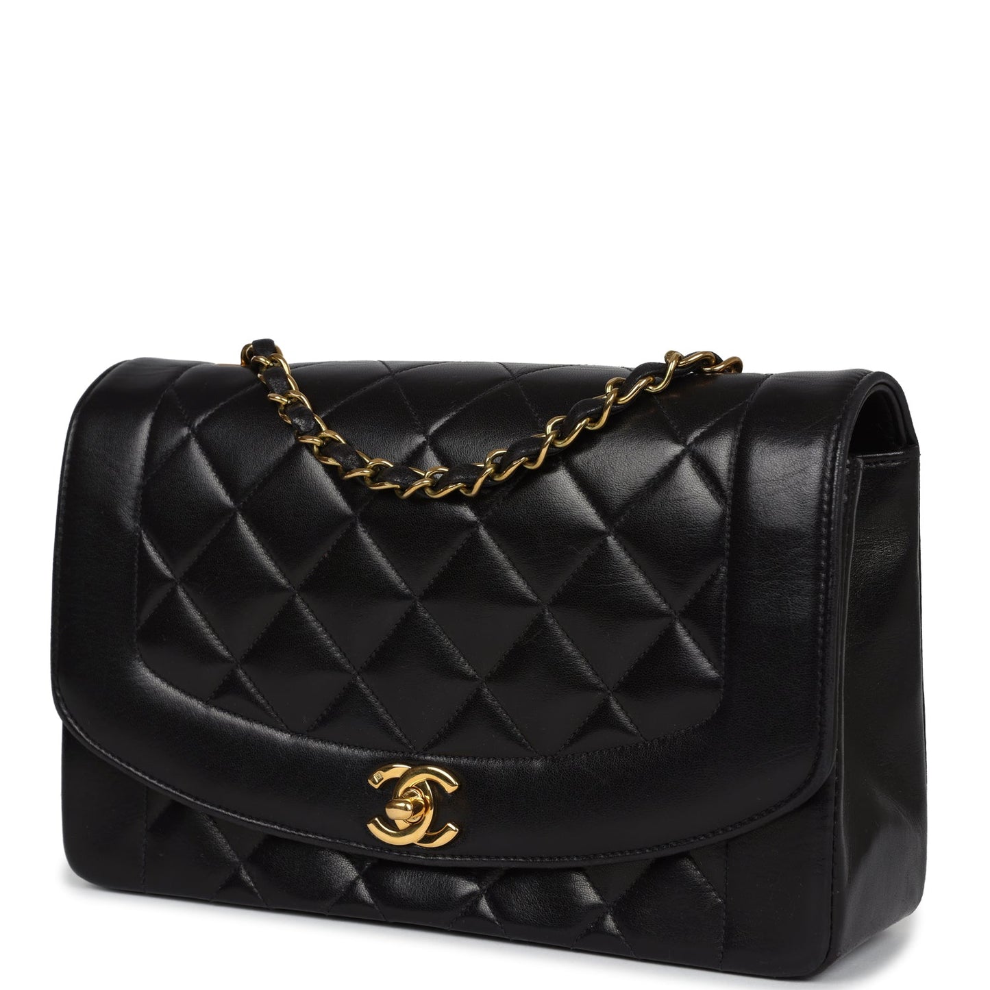 Vintage Chanel Small Diana Flap Bag Black Lambskin Gold Hardware