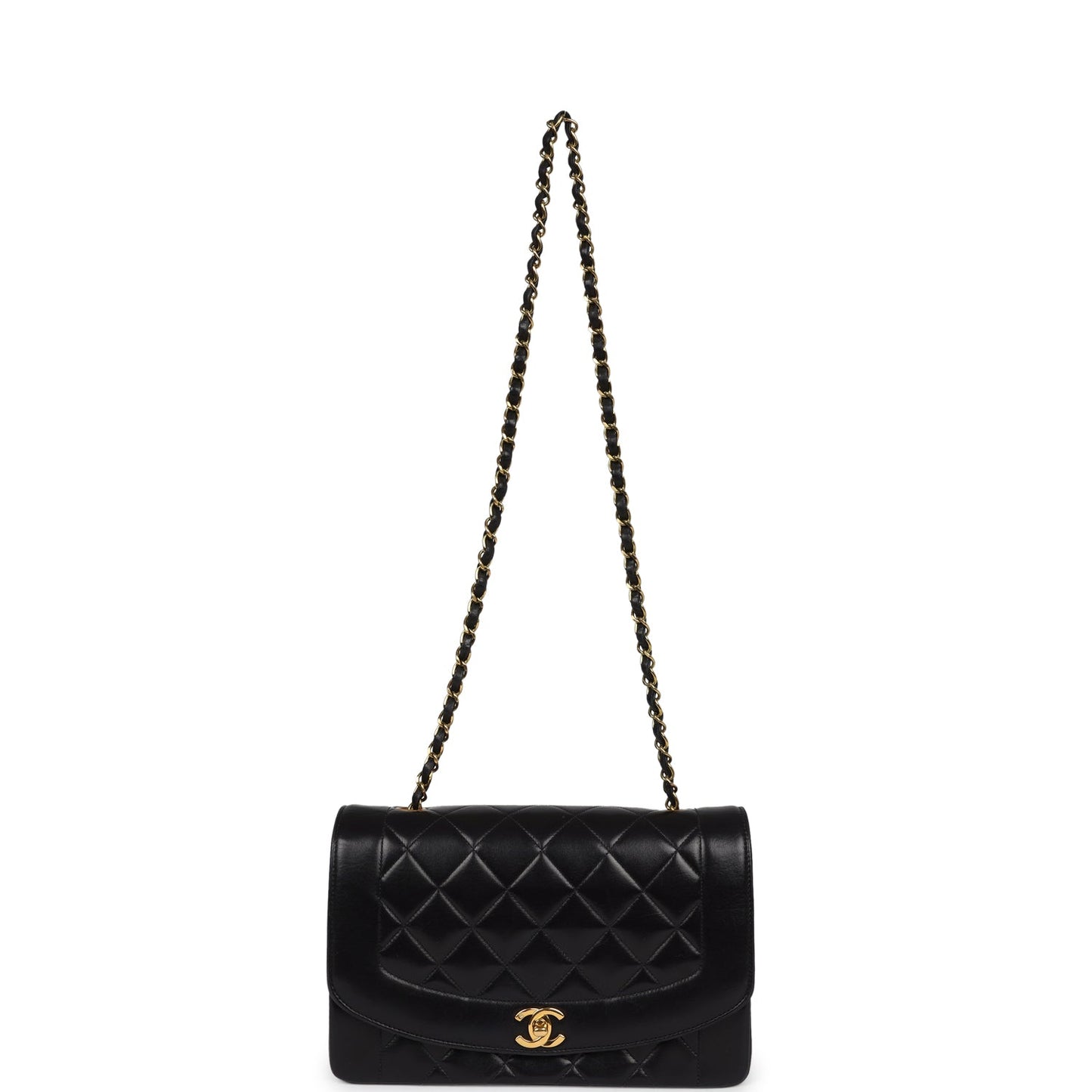 Vintage Chanel Small Diana Flap Bag Black Lambskin Gold Hardware