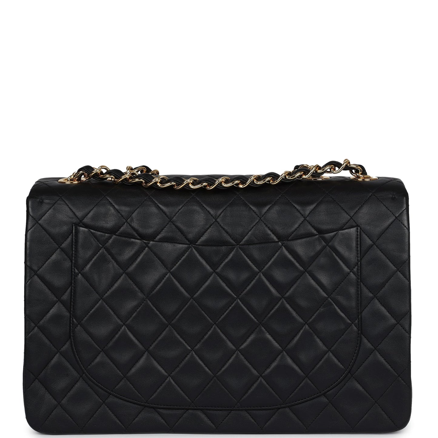 Vintage Chanel XL Jumbo Maxi Flap Bag Black Lambskin Gold Hardware