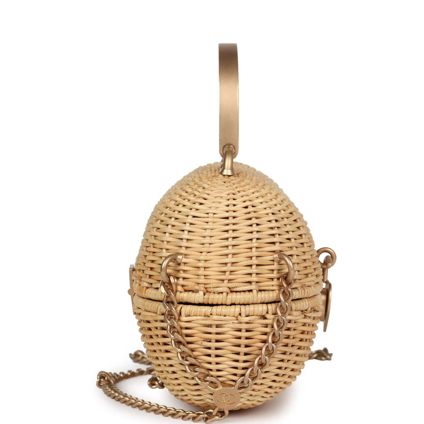 Vintage Chanel Small Heart Lock Basket Bag Natural Wicker Brushed Gold Hardware