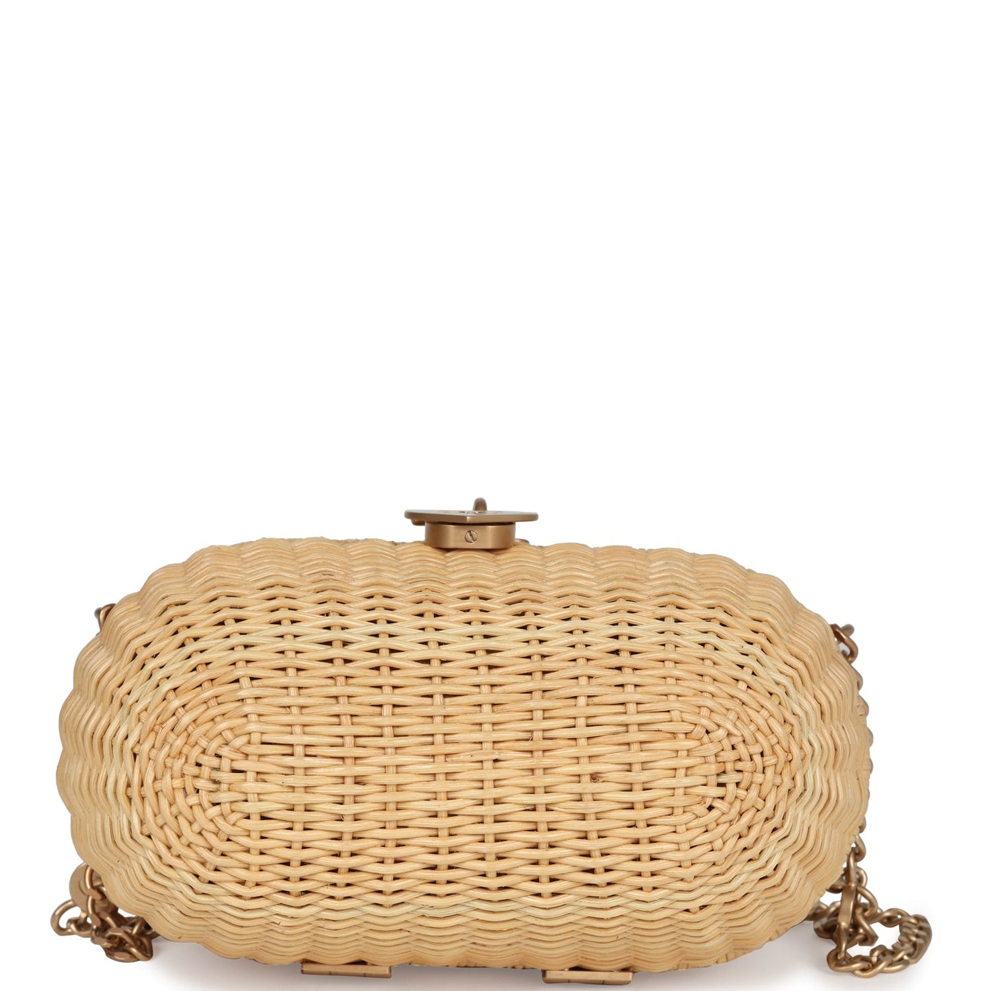 Vintage Chanel Small Heart Lock Basket Bag Natural Wicker Brushed Gold Hardware
