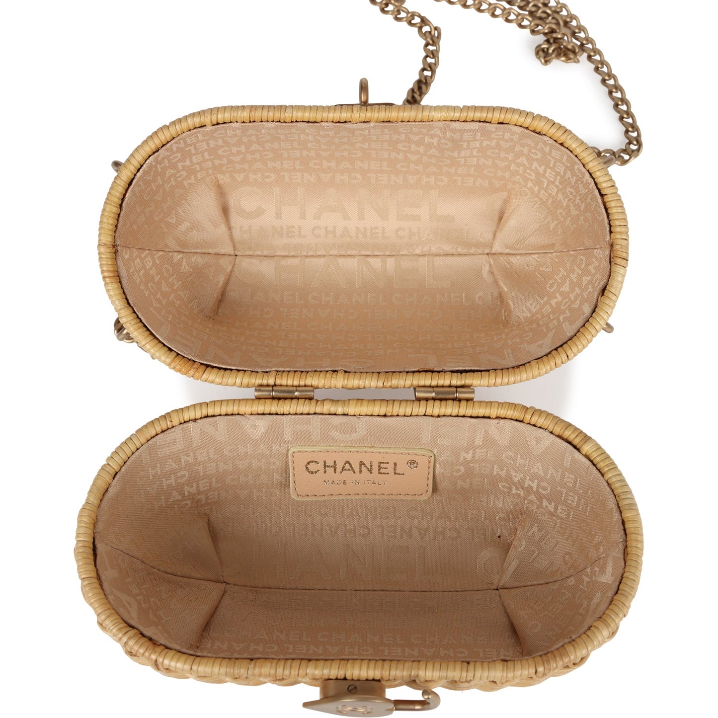 Vintage Chanel Small Heart Lock Basket Bag Natural Wicker Brushed Gold Hardware