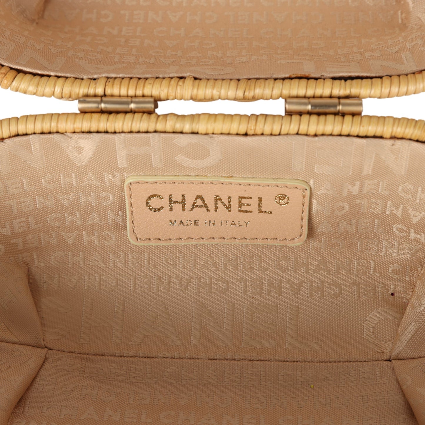Vintage Chanel Small Heart Lock Basket Bag Natural Wicker Brushed Gold Hardware