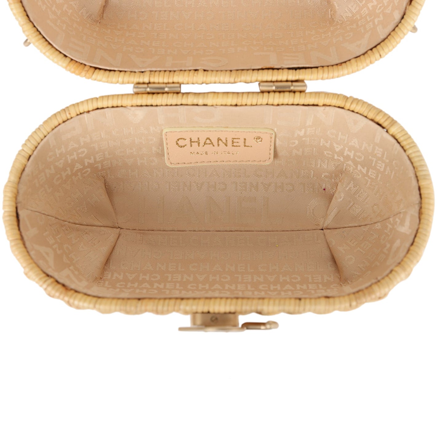 Vintage Chanel Small Heart Lock Basket Bag Natural Wicker Brushed Gold Hardware