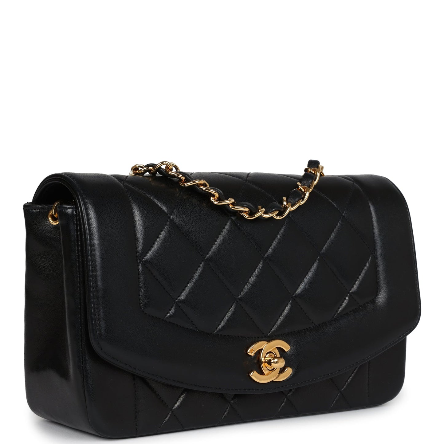 Vintage Chanel Small Diana Flap Bag Black Lambskin Gold Hardware
