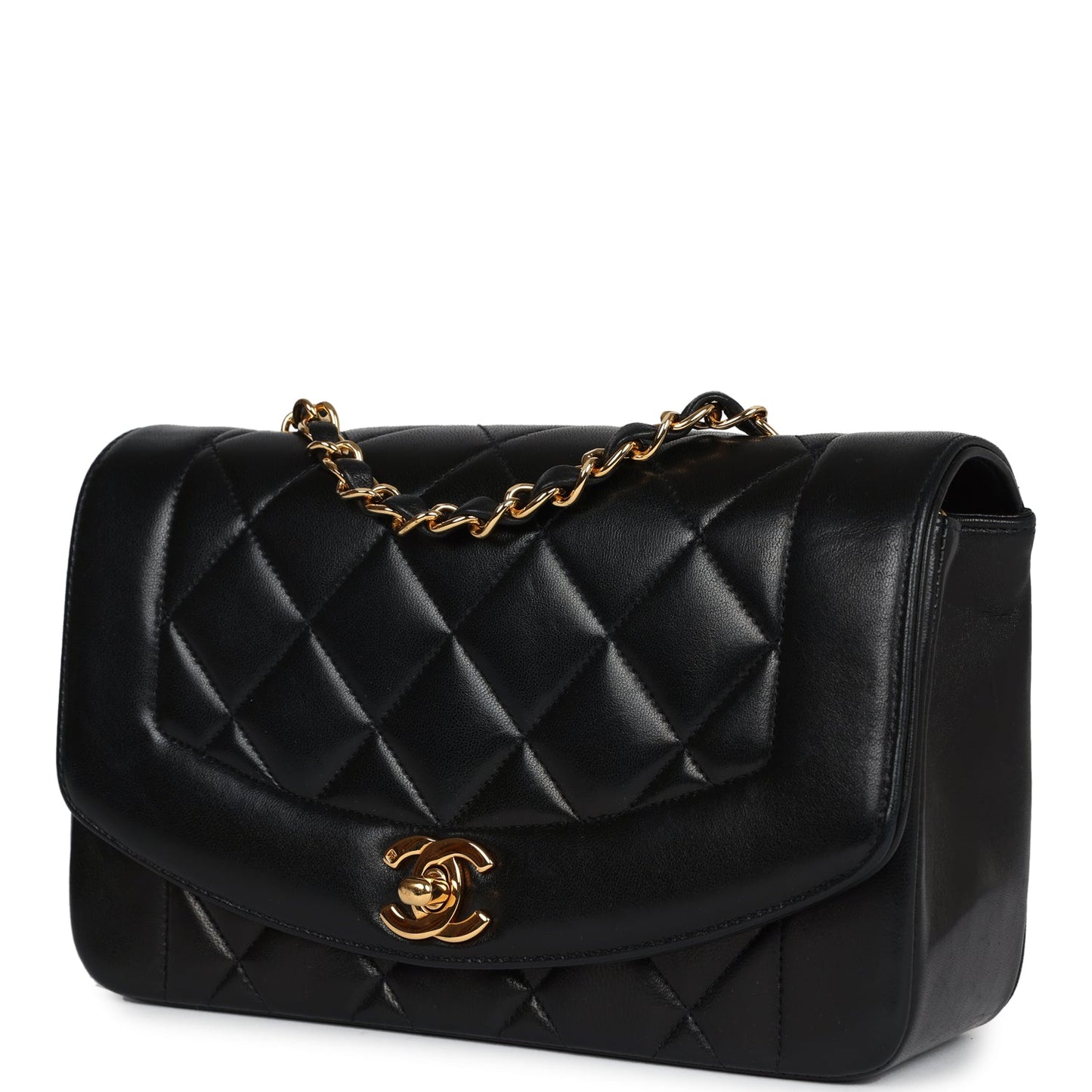 Vintage Chanel Small Diana Flap Bag Black Lambskin Gold Hardware