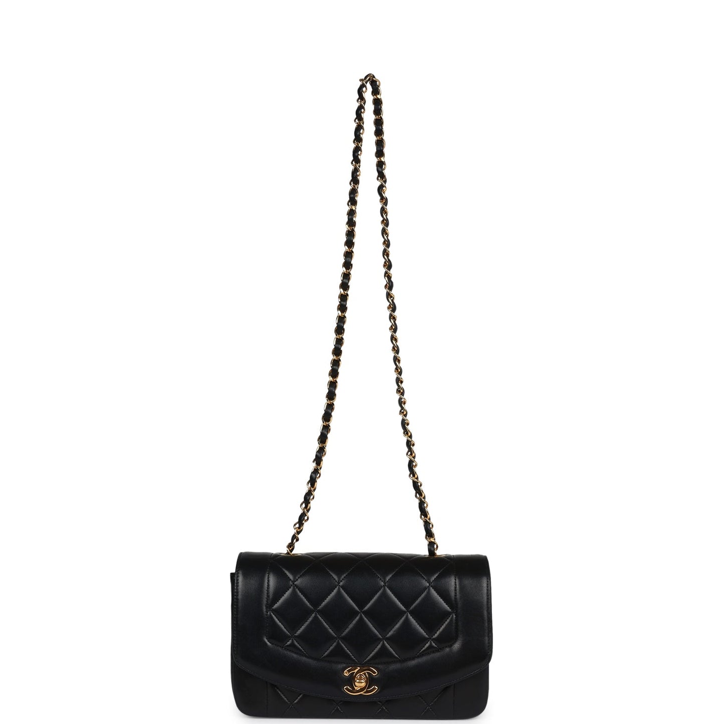 Vintage Chanel Small Diana Flap Bag Black Lambskin Gold Hardware