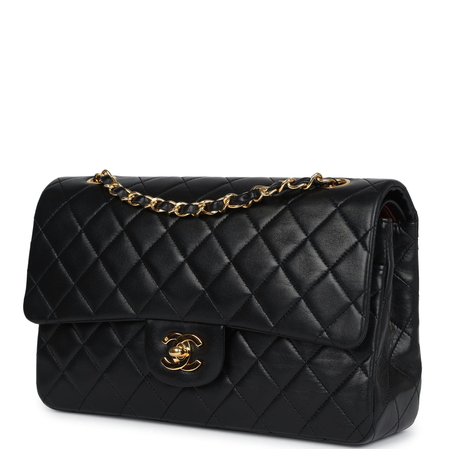 Vintage Chanel Medium Classic Double Flap Bag Black Lambskin Gold Hardware