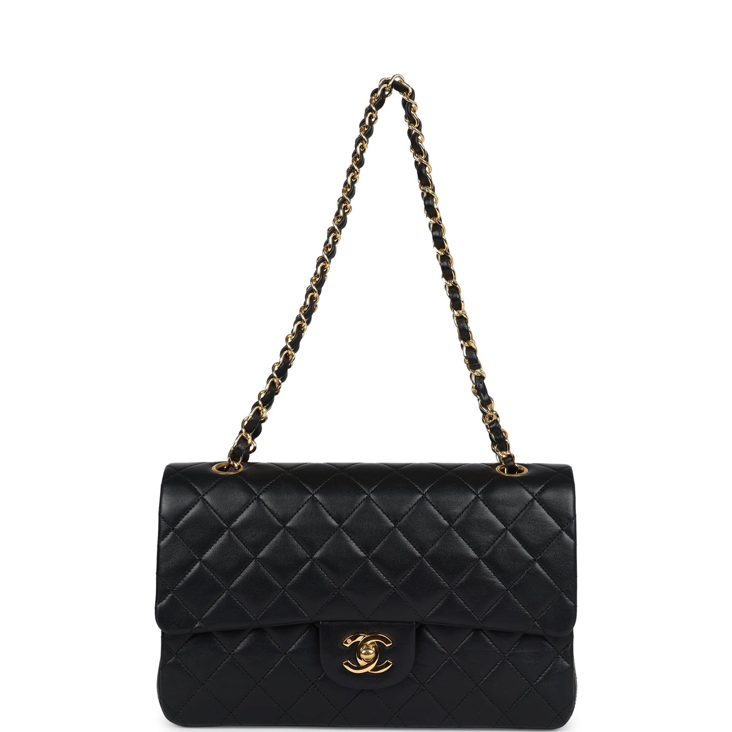 Vintage Chanel Medium Classic Double Flap Bag Black Lambskin Gold Hardware