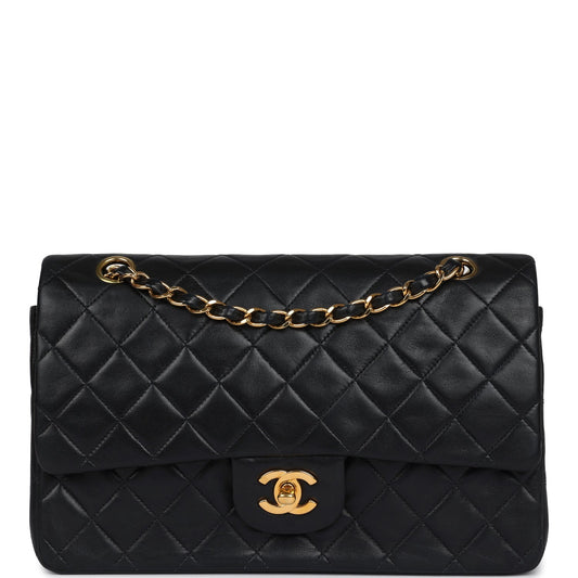 Vintage Chanel Medium Classic Double Flap Bag Black Lambskin Gold Hardware