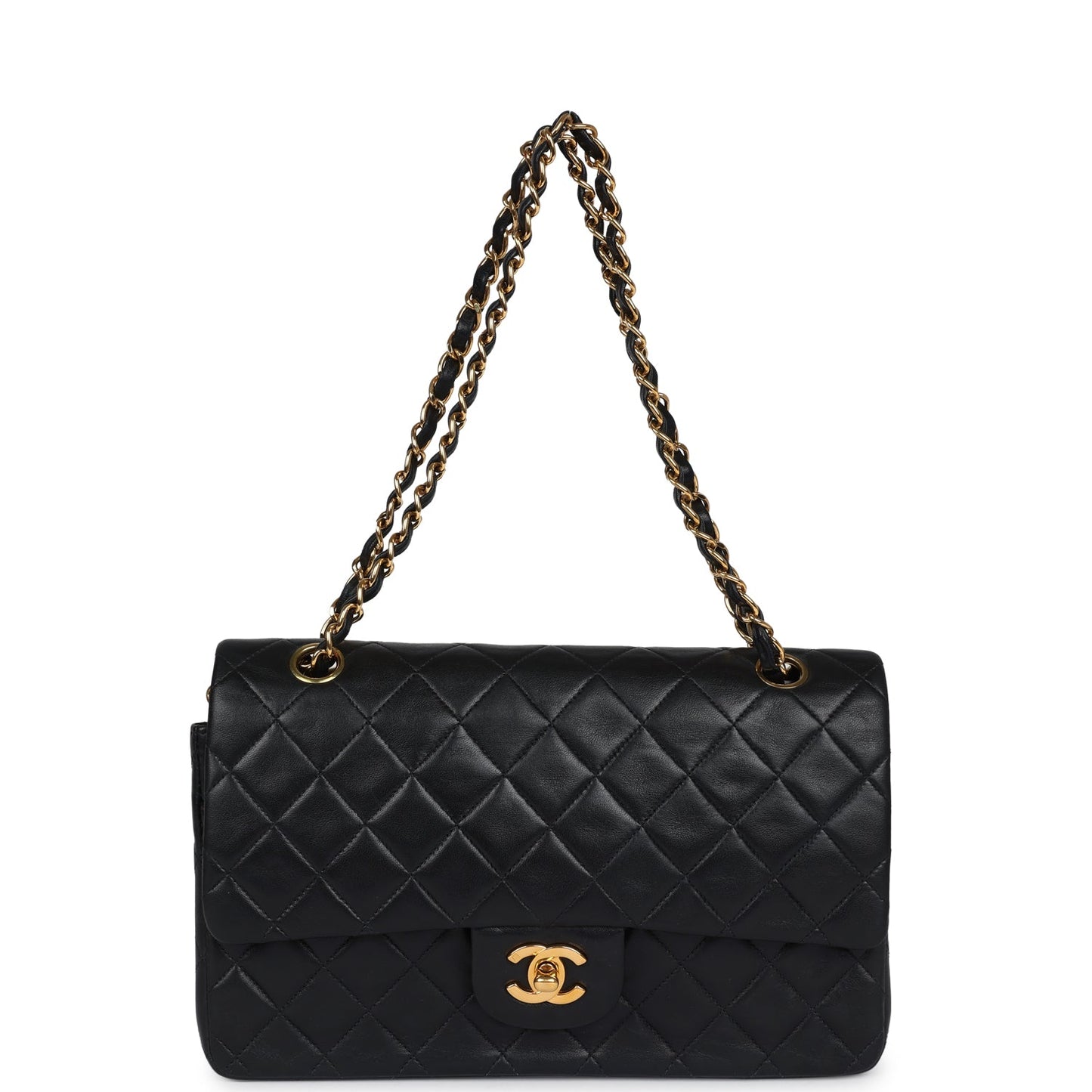 Vintage Chanel Medium Classic Double Flap Bag Black Lambskin Gold Hardware